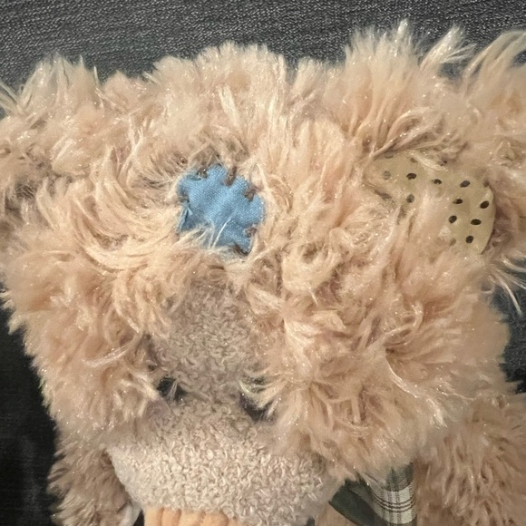 First and Main Patchwork Petey Tan Teddy Bear with Bow - Picture 2 of 6